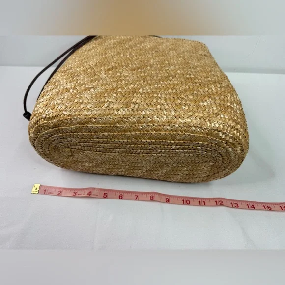 Straw Tan Woven Handbag Beaded Straps - Picture 6 of 7